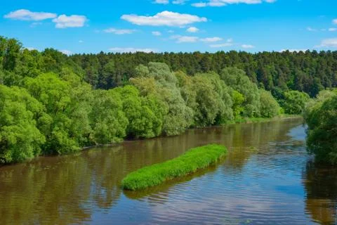 Summer landscape with river Stock Photos