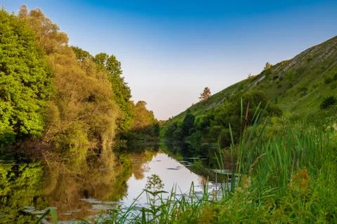 Summer landscape Root River. Belgorod region, Rusia. Stock Photos