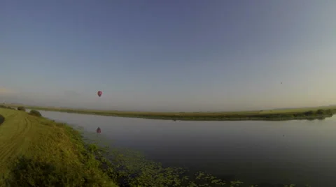 Summer landscape. Shadow of air balloon on field Stock Footage 50194549