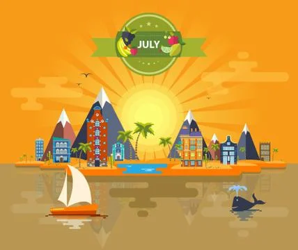 Summer landscape. Small town Stock Illustration