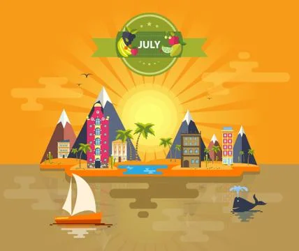 Summer landscape. Small town Stock Illustration