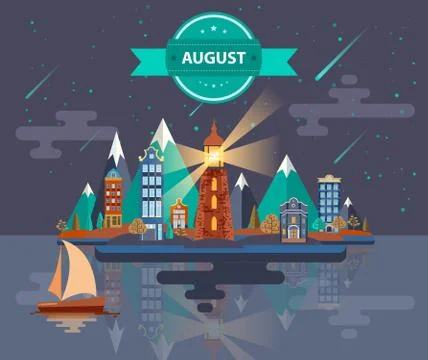 Summer landscape. Small town Stock Illustration