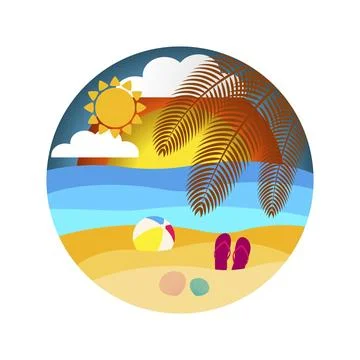 Summer landscape, summer beach. Vector illustration isolated on white backgro Stock Illustration
