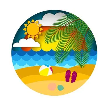Summer landscape, summer beach. Vector illustration isolated on white backg.. Stock Illustration