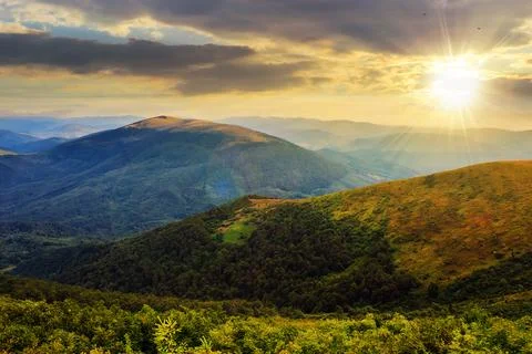 Summer landscape at sunset 스톡 사진