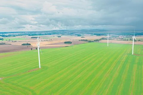Summer landscape with a thundercloud over fields and forests, view from above Stock Photos