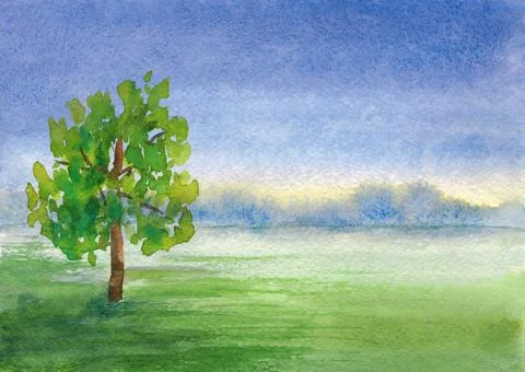 Summer landscape, tree in the field. Stock Illustration
