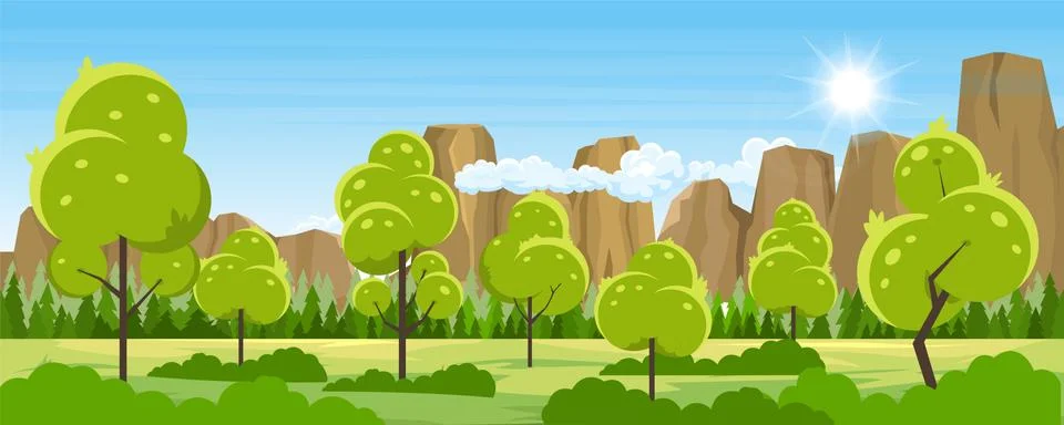Summer landscape with trees Stock Illustration