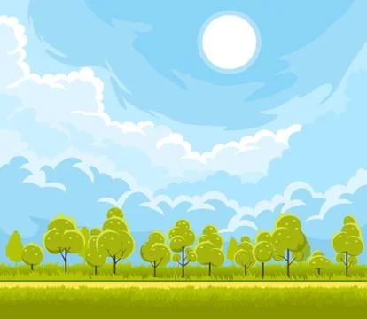 Summer landscape with trees Stock Illustration
