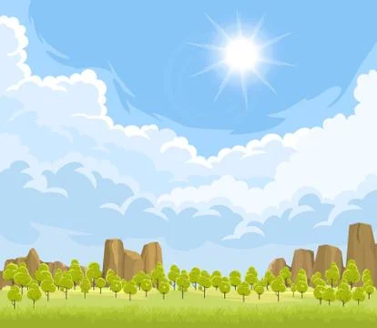 Summer landscape with trees Stock Illustration