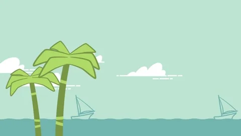 Summer landscape with two palm trees near the sea Stock Footage 268800666