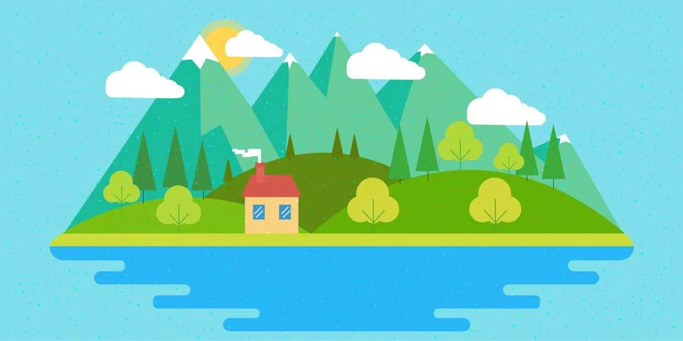 Summer landscape. Vector illustration in flat design style Stock Illustration