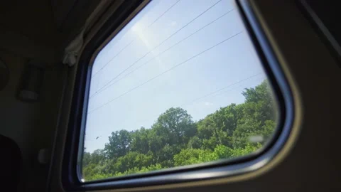 Summer landscape from the window of a speeding train. Stock-Footage 149241434