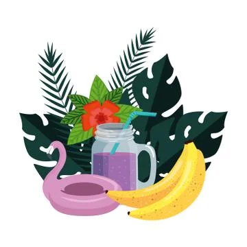 Summer leafs plants with flemish float and cocktail Stock Illustration
