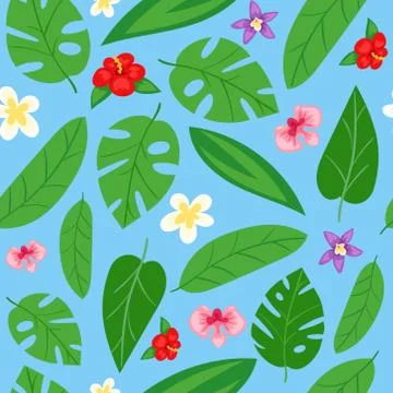 Summer, leafy, seamless pattern design, spring flowers, printing on paper and Illustrazione stock