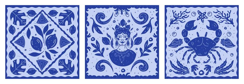 Summer lemon pattern. Mediterranean frame square. Italy traditional ornament Stock Illustration