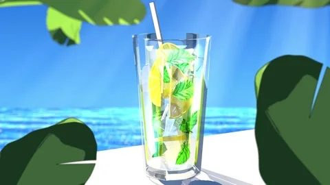 Summer Lemonade Ocean View Animated Loop 스톡 동영상 335139789