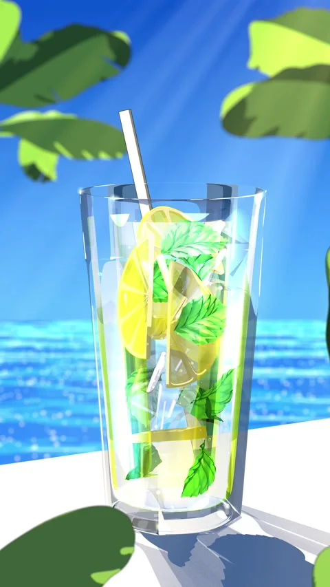 Summer Lemonade Ocean View Animated vertical Loop 스톡 동영상 335139819