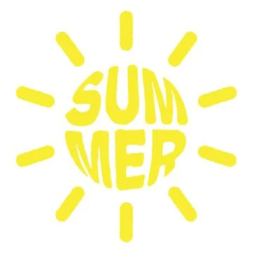 Summer lettering in the shape of sun. Positive illustration, vacation and beach Stock Illustration