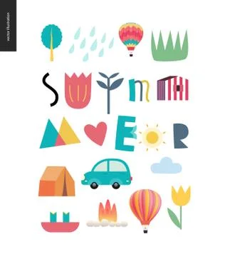 Summer lettering with vacation elements イラスト素材
