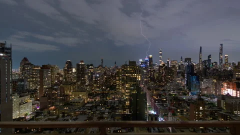 Summer Lightning over Manhattan Timelapse Zoom Out Stock Footage 289006015