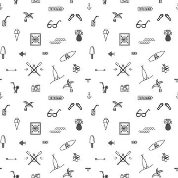 Summer line art beach pattern Stock Illustration