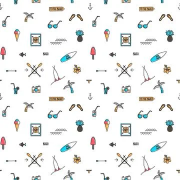 Summer line art beach pattern Stock Illustration
