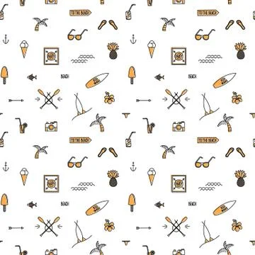 Summer line art beach pattern Illustration