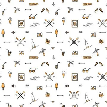 Summer line art beach pattern Stock Illustration