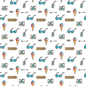 Summer line art beach pattern 库存插图