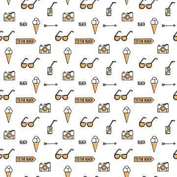 Summer line art beach pattern Stock Illustration