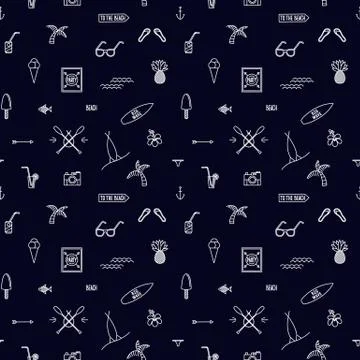 Summer line art beach pattern Stock Illustration