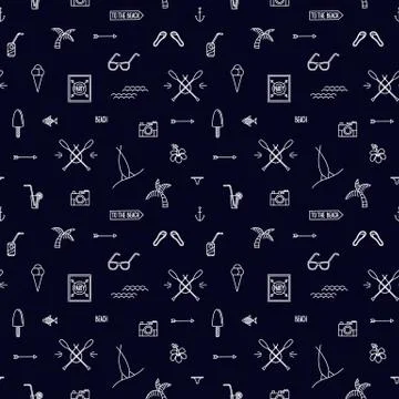 Summer line art beach pattern Illustration