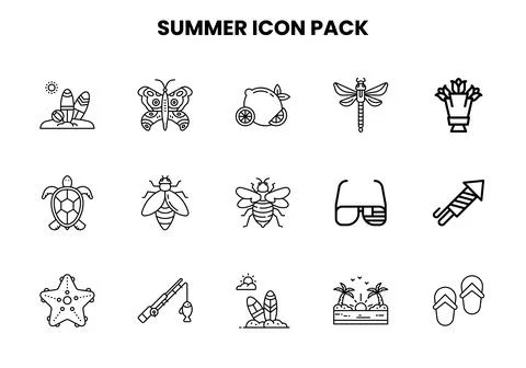 Summer Line Bundle Icons Pack イラスト素材