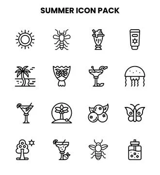 Summer Line Bundle Icons Pack Stock Illustration
