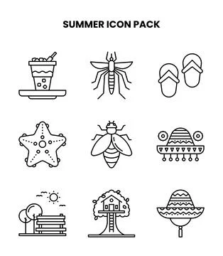 Summer Line Bundle Icons Pack イラスト素材