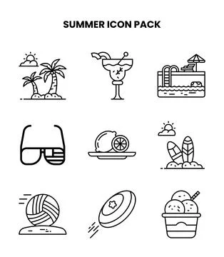Summer Line Collection Icons Pack Ilustración de archivo
