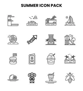 Summer Line Graphics Icons Pack イラスト素材