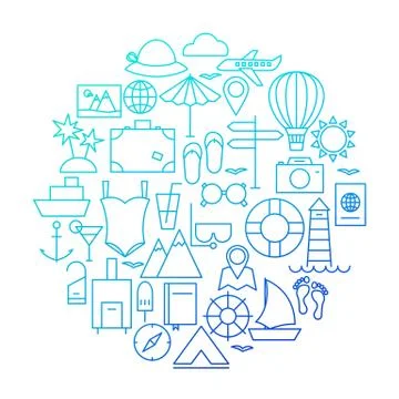 Summer Line Icon Circle Design Illustrazione stock