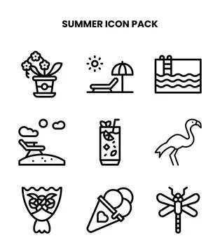 Summer Line Scalable Icons Pack 스톡 일러스트