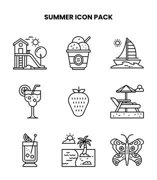 Summer Line Set Icons Pack イラスト素材