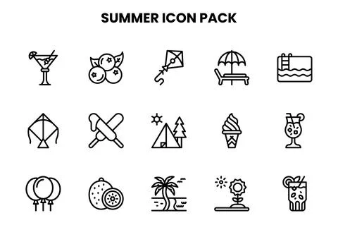 Summer Line Vector Icons Pack Illustrazione stock