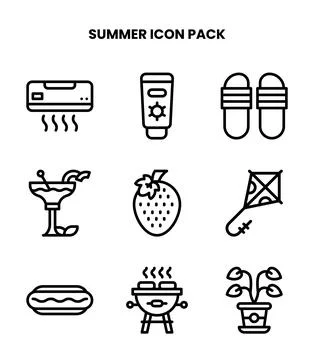 Summer Line Vector Icons Pack Stock Illustration