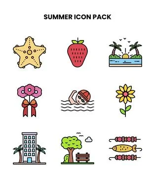 Summer Lineal Color Bundle Icons Pack Ilustración de archivo