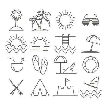 Summer linear icons for web and applications. Vector graphics. Stock Illustration