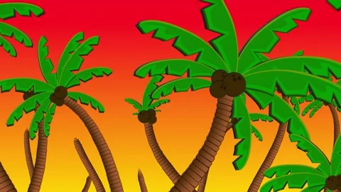 Summer loop able animation with sunrise and palm trees in cartoon stylized Video stock 328253627