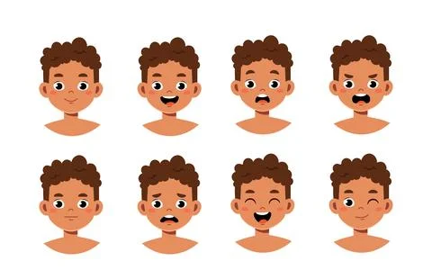 Summer man constructor. Young guy in trunks. Kit for customization. Pack of face 스톡 일러스트