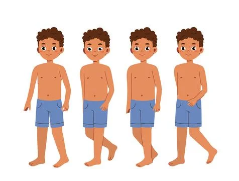 Summer man constructor. Young guy in trunks. Kit for creating cartoon. Pack of Illustrazione stock