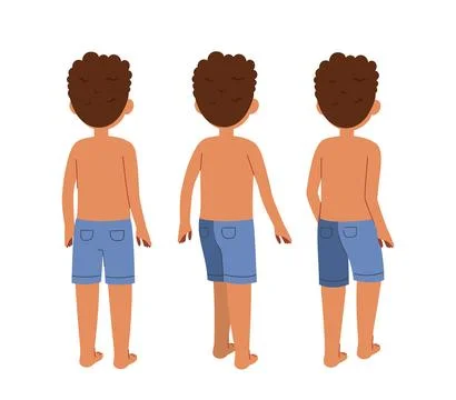 Summer man constructor. Young guy in trunks in summertime back view. Kit for Stock Illustration