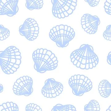 Summer marine minimalistic seamless pattern with seashells. Scallop, Pectinidae Stock Illustration